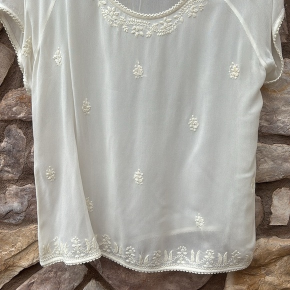 Lucky Brand Embroidered Sheer Blouse Top Short Sleeve Size XL Boho - Picture 4 of 8